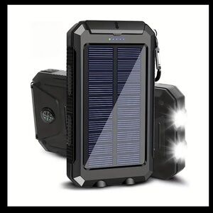 Solar Power Bank 32800 mAh with Flashlight, Dual USB, Waterproof – Black NWT